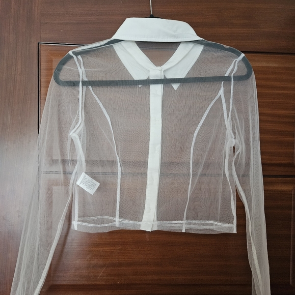 90s-inspired Sheer Collared Cropped Button Down - very Cher Horowitz - Picture 3 of 4